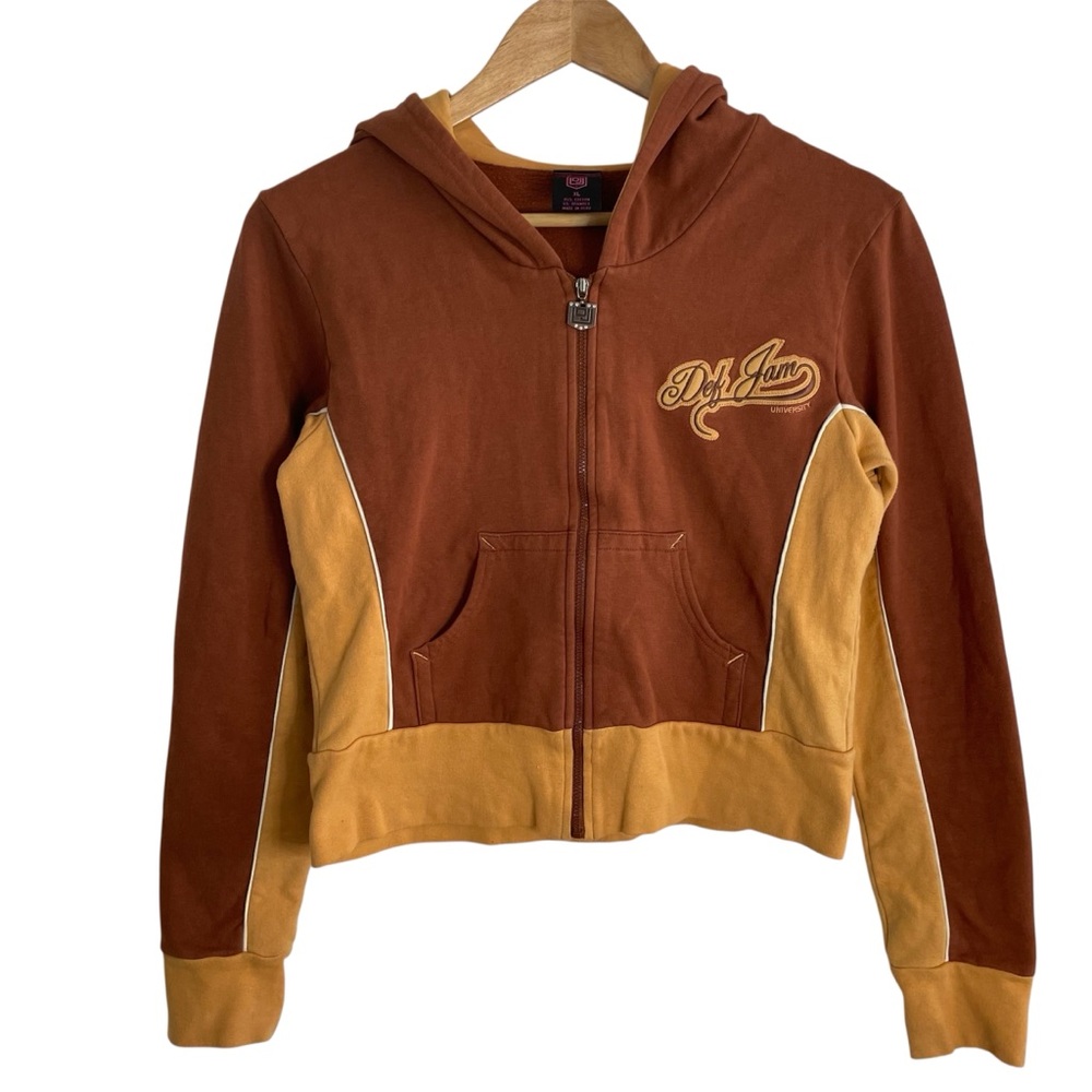 Def Jam University tracksuit y2k Brown and Tan  Zip-up Hoodie Size XL hip hop